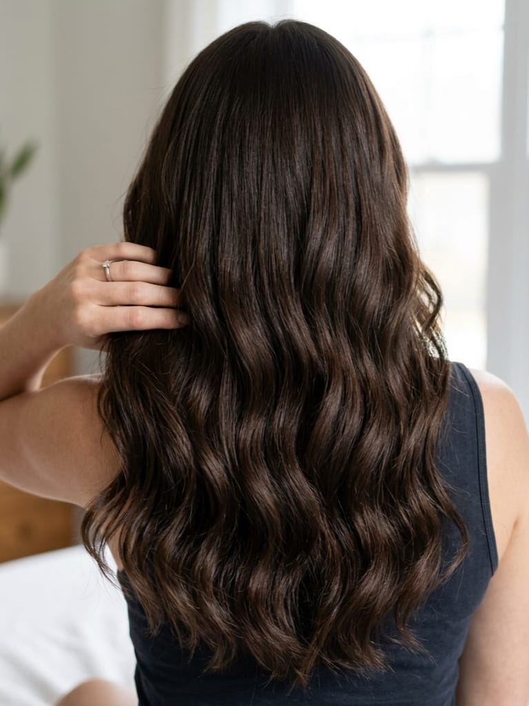 Customer photo review of Virgin Injection Tape in Hair Extensions Darkest Brown #2