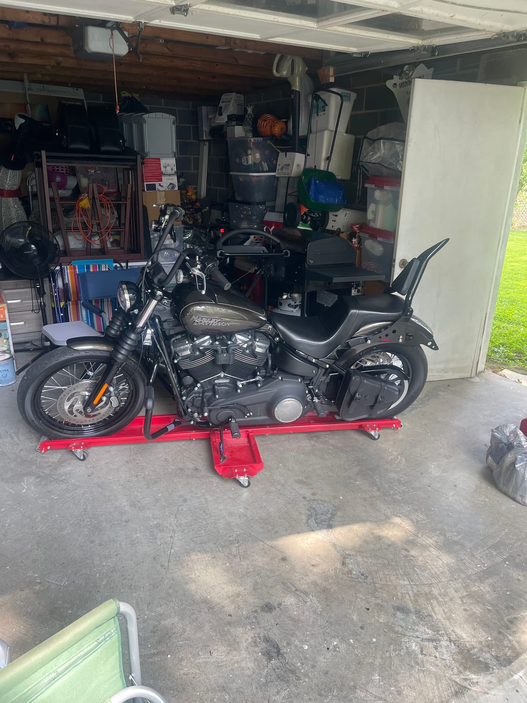 Customer photo review of 3L - Dark Age Plain Leather Motorcycle Swing arm Bag For Harley Softail