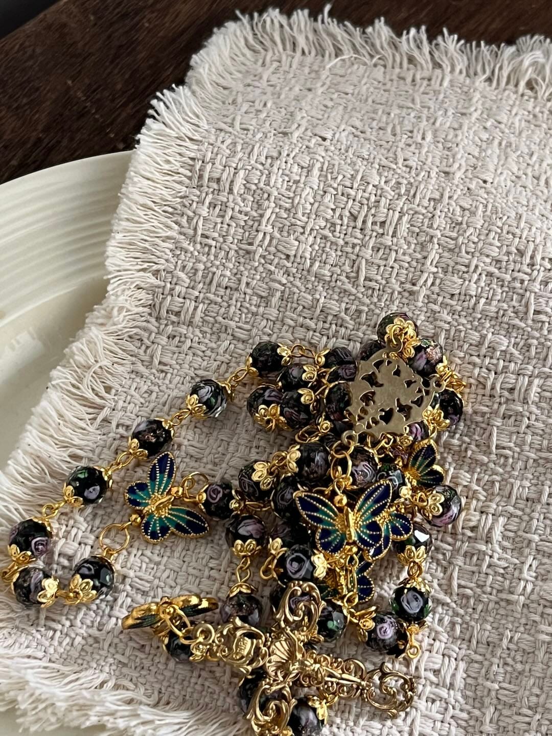 Customer photo review of SolaceBeads Black Lampwork Floral Beads Rosary--The Radiant Grace Rosary: Hand-Blown Solace
