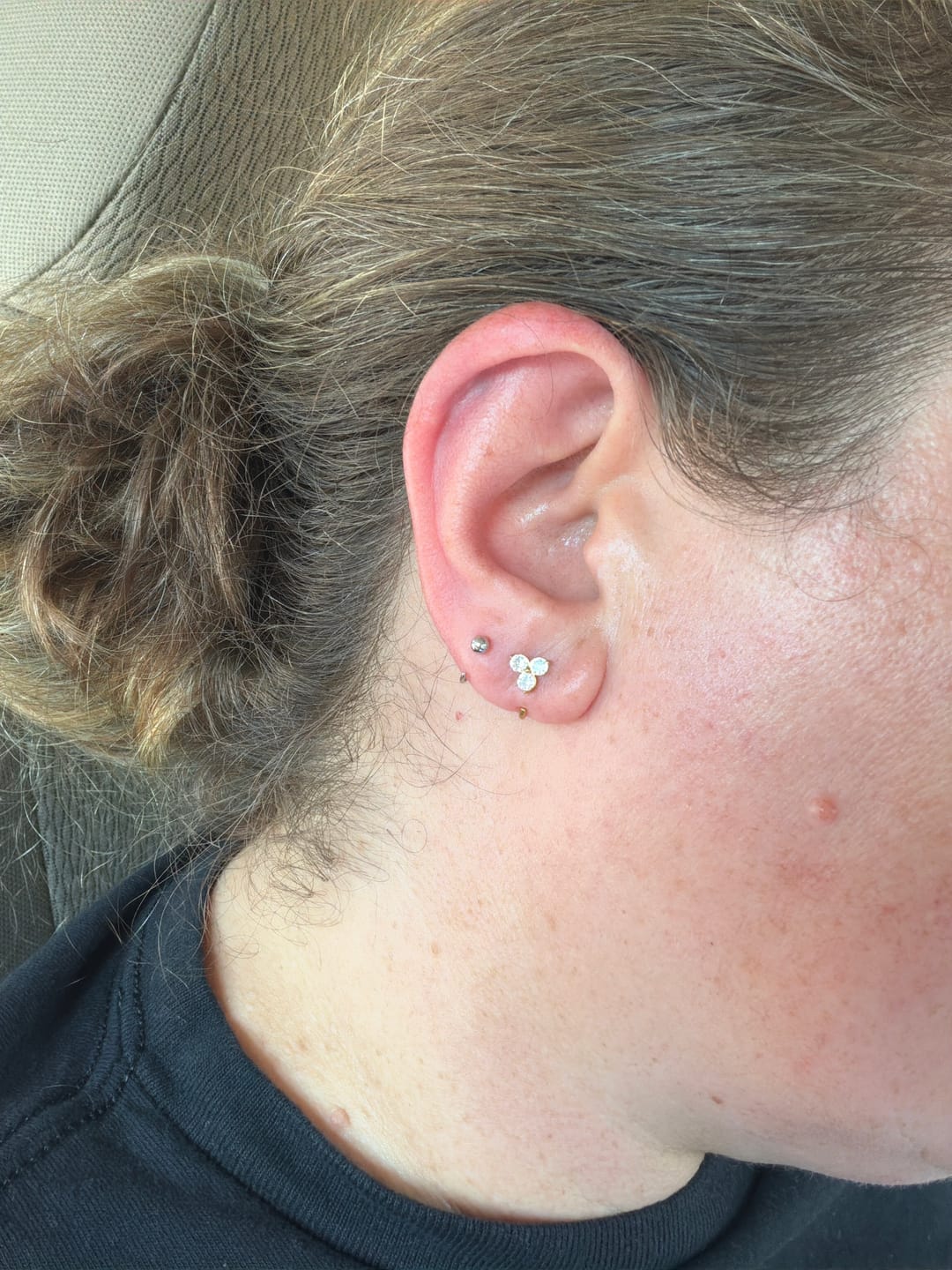 Customer photo review of Sun Dot Comfort Earrings — Silver