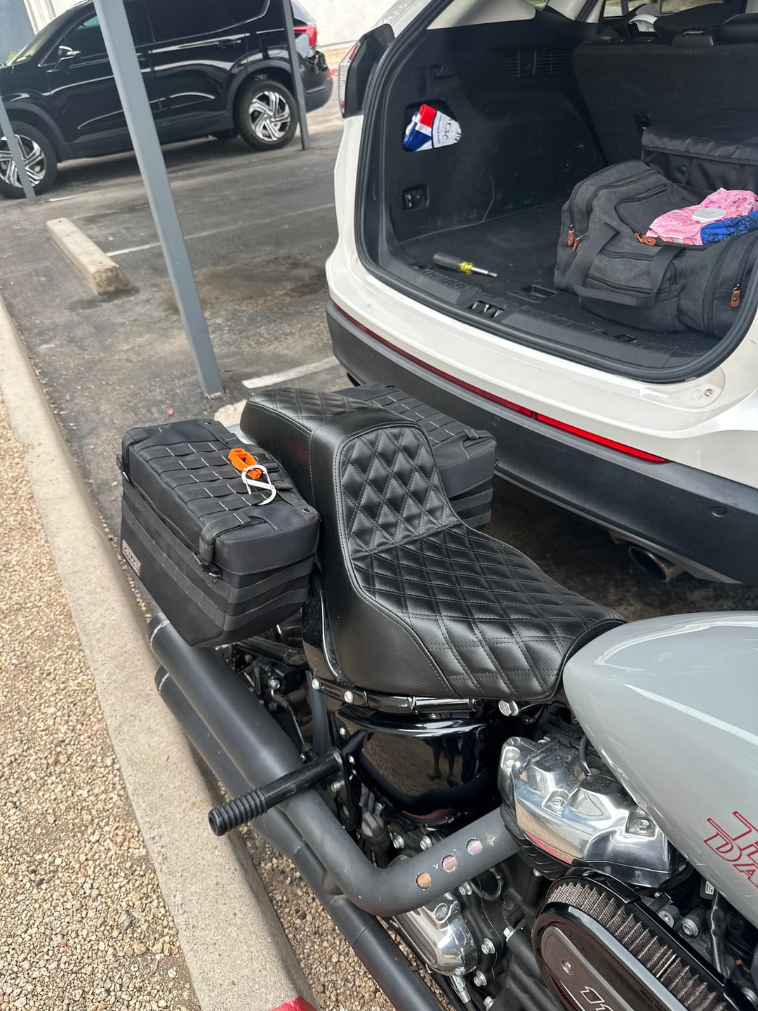 Customer photo review of Iron Born Diamond Stitch 2-Up Seat for 2021+ Harley Softail Standard FXST