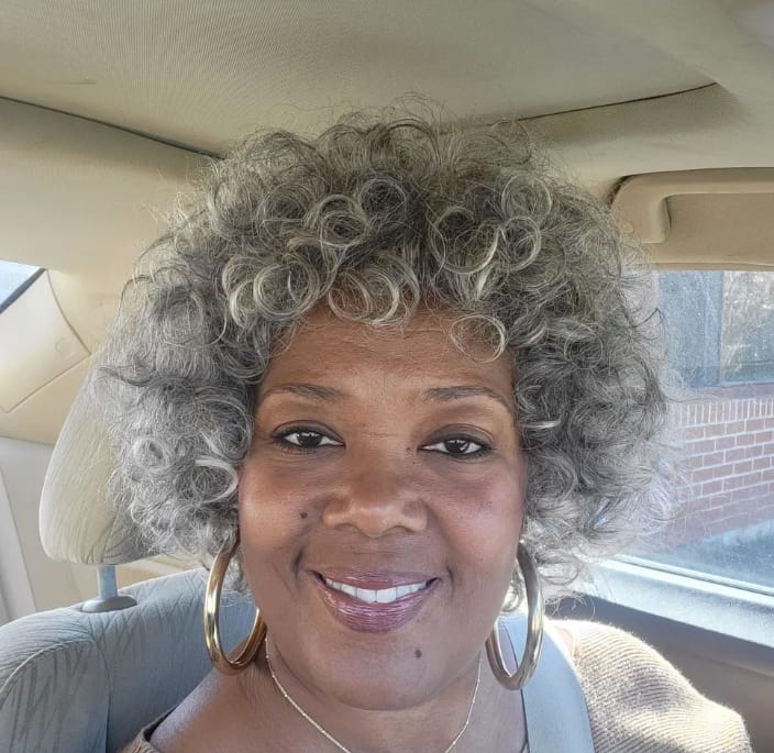 Customer photo review of Luvwin Full Machine Salt And Pepper Pixie Cut Curly Hair For Elder With Bang Without Lace