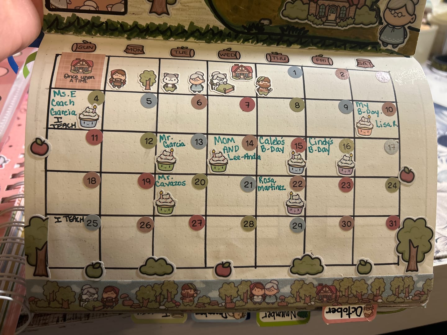 Customer photo review of Monthly Date Dots - Red Riding Hood Planner Stickers