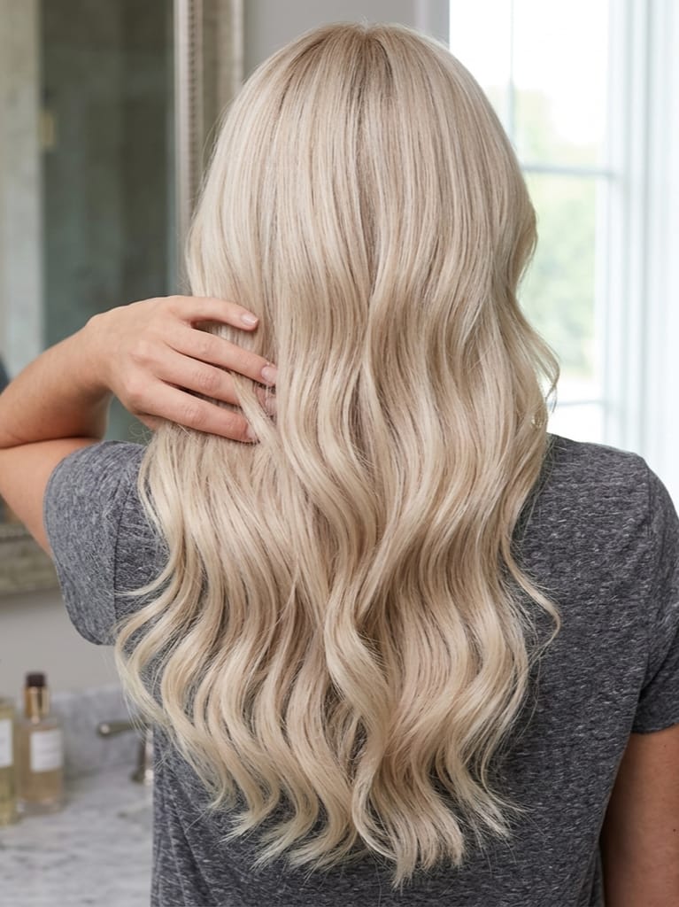Customer photo review of Virgin Injection Tape in Hair Extensions Bleach Blonde #60