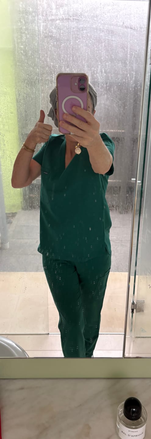 Customer photo review of CLARISSA Skinny Leg Scrub Pants - Hunter Green | SLTECH™