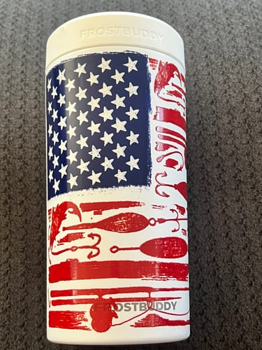 Customer's Universal XL | Fisherman's Pride tumbler with its patriotic American flag and fishing lure design.