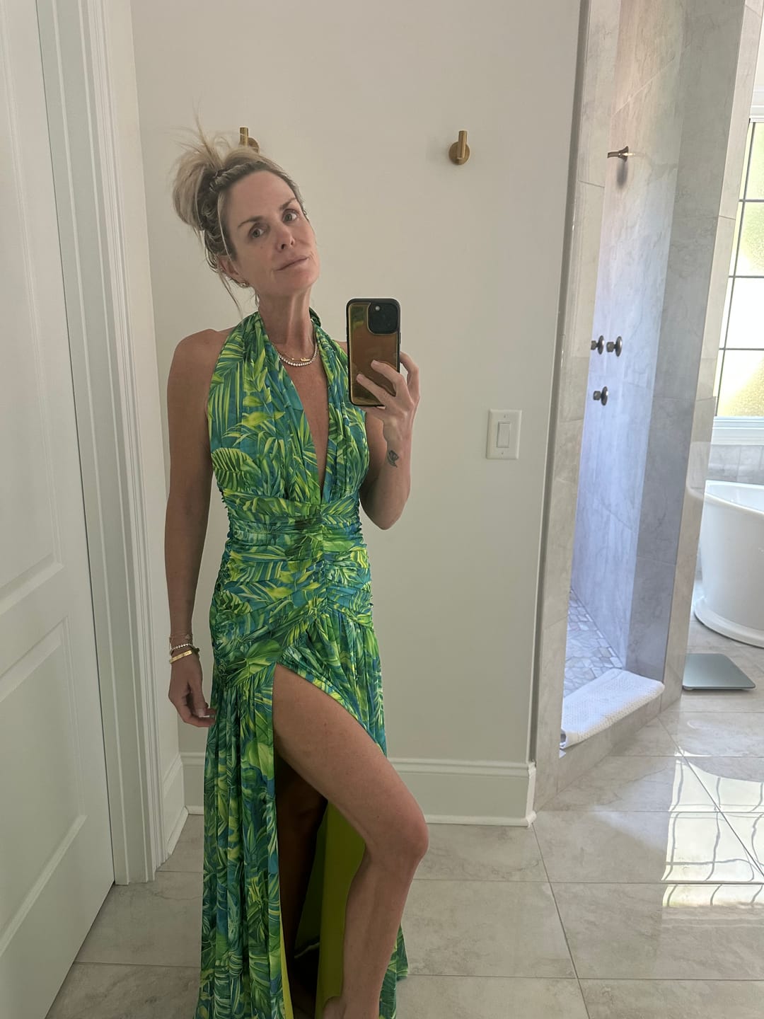 Customer photo review of Capri Halter Tropical Print Maxi Dress - Lime Green