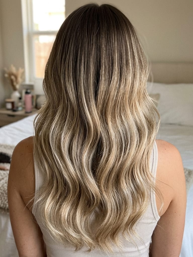 Customer photo review of Virgin Tape in Human Hair Extensions Balayage Brown with Blonde #3/8/22