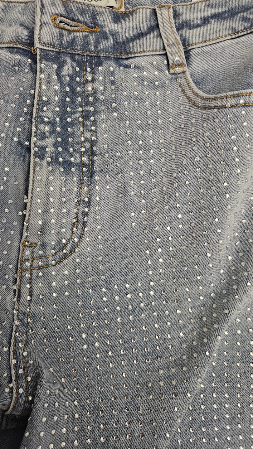 Customer photo review of Pantalón Wide Leg Strass Light Blue