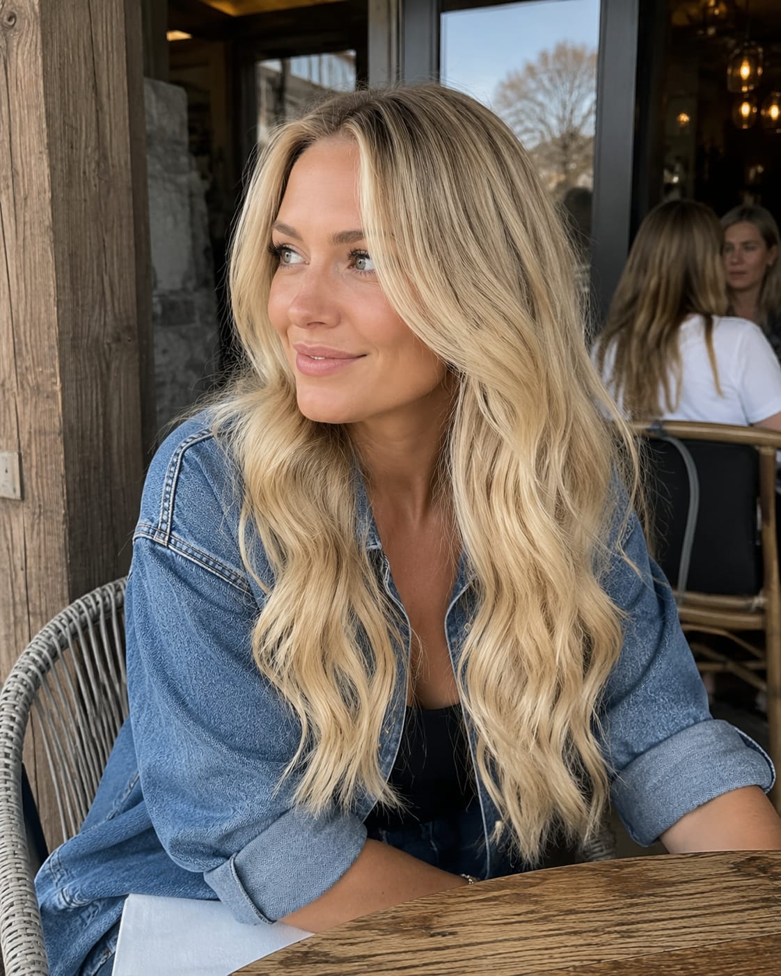 Customer photo review of Balayage Blonde Virgin Tape in Extensions 100% Human Hair #18/22/60
