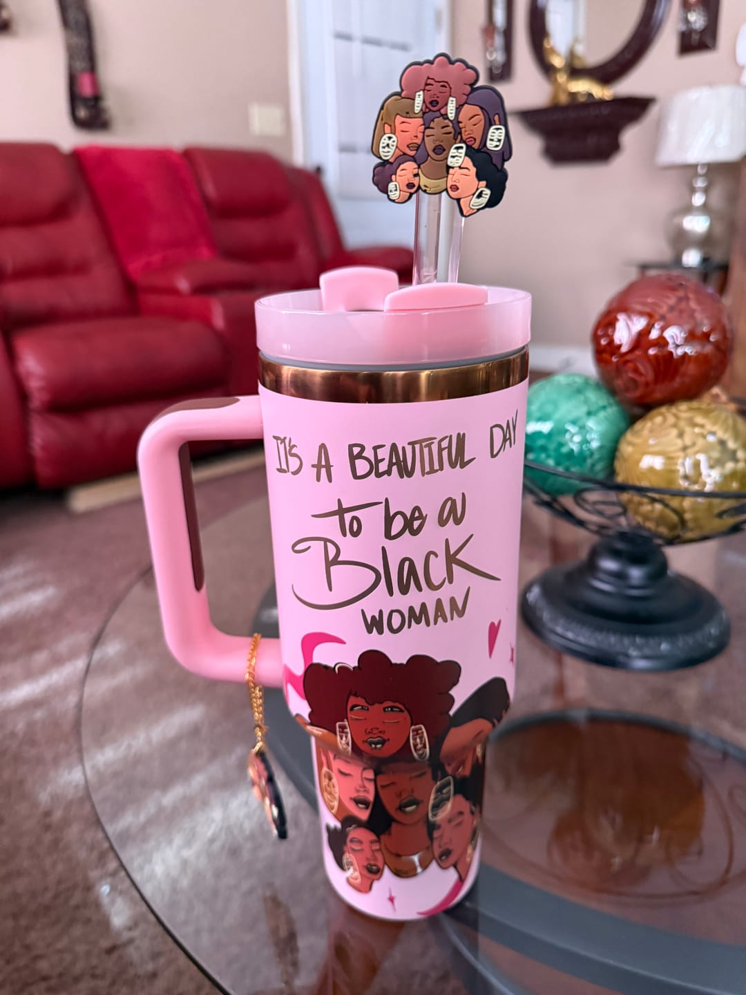 Customer photo review of Limited Edition "Crème Brûlée" Pink FlowSip™ Insulated Tumbler – Pinklomein x Cecilia's House