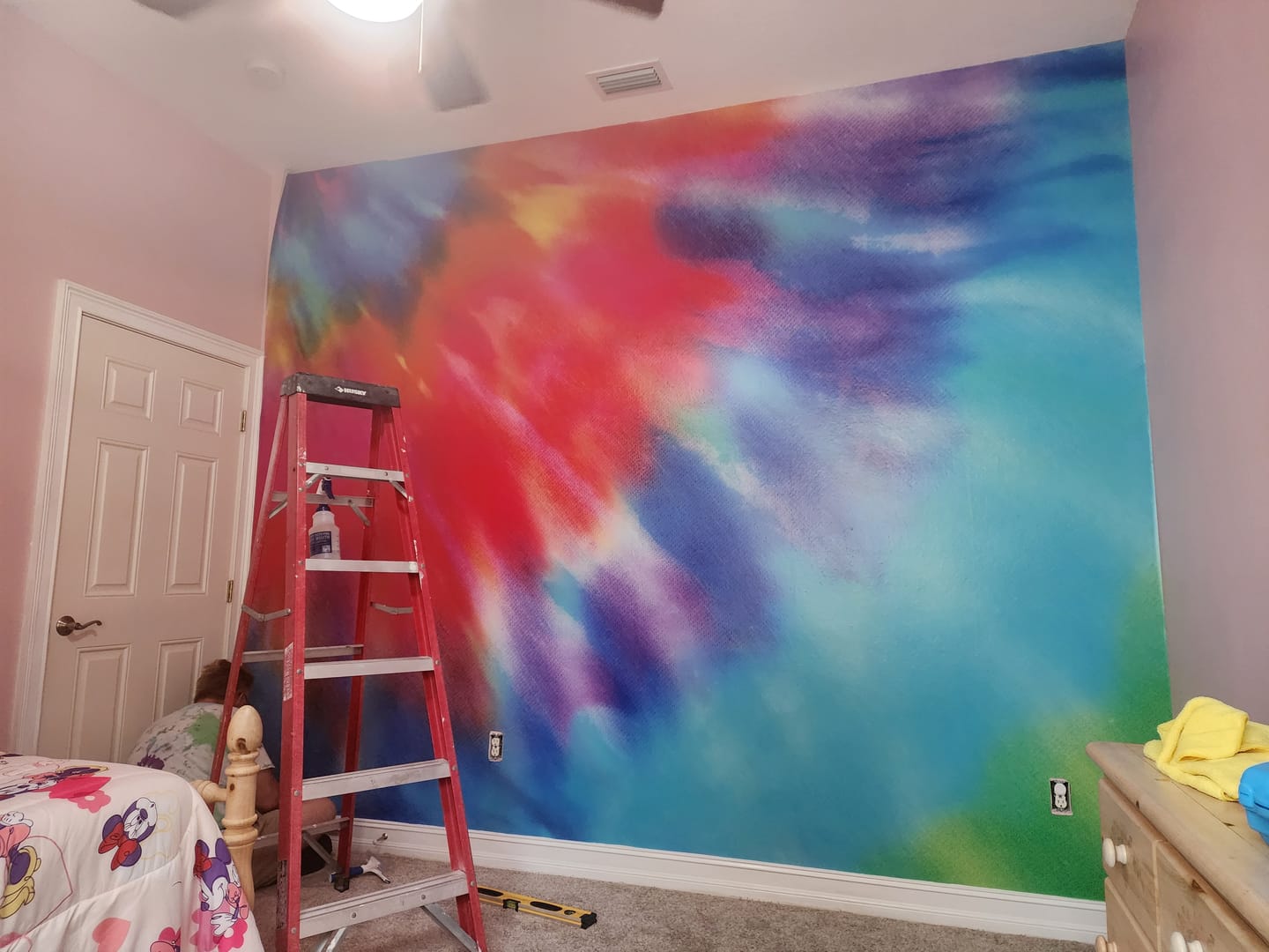 Customer photo review of Colorful Tie-Dye Wall Mural Design. Peel and Sticker Wallpaper. #6327