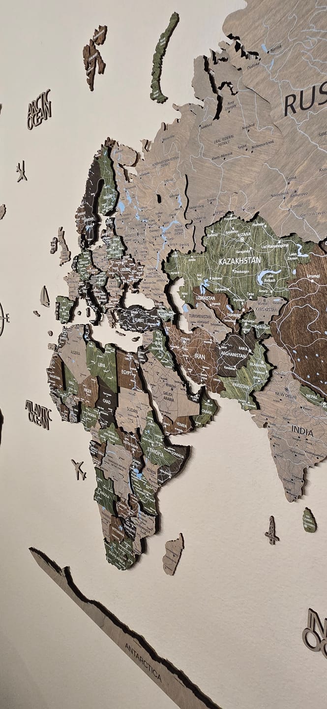 Customer photo review of 3D Wood World Map -Light Rustic