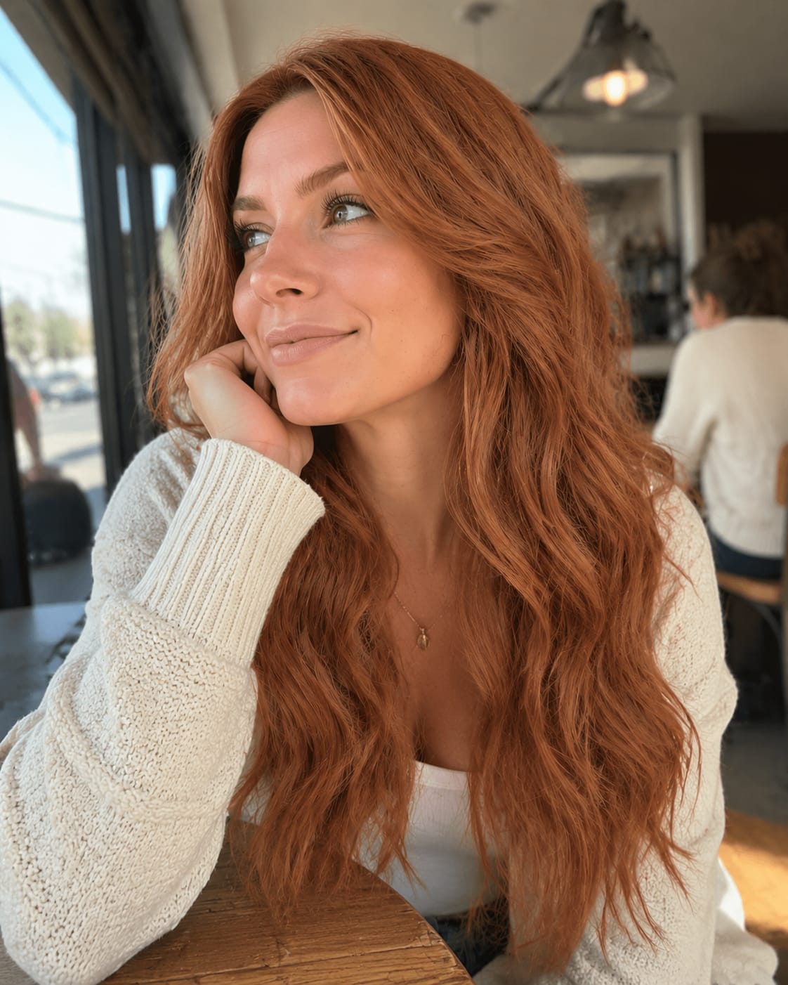 Customer photo review of Copper Red Virgin Tape in Extensions 100% Human Hair #33