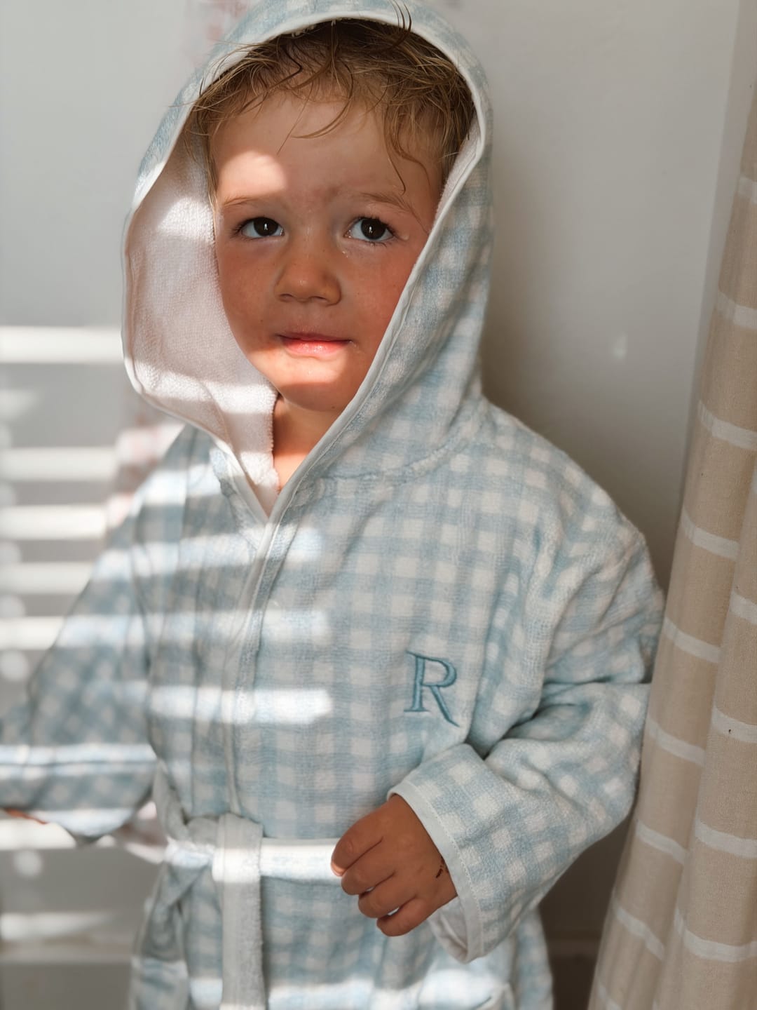Customer photo review of Picnic Gingham Bathrobe - Blue