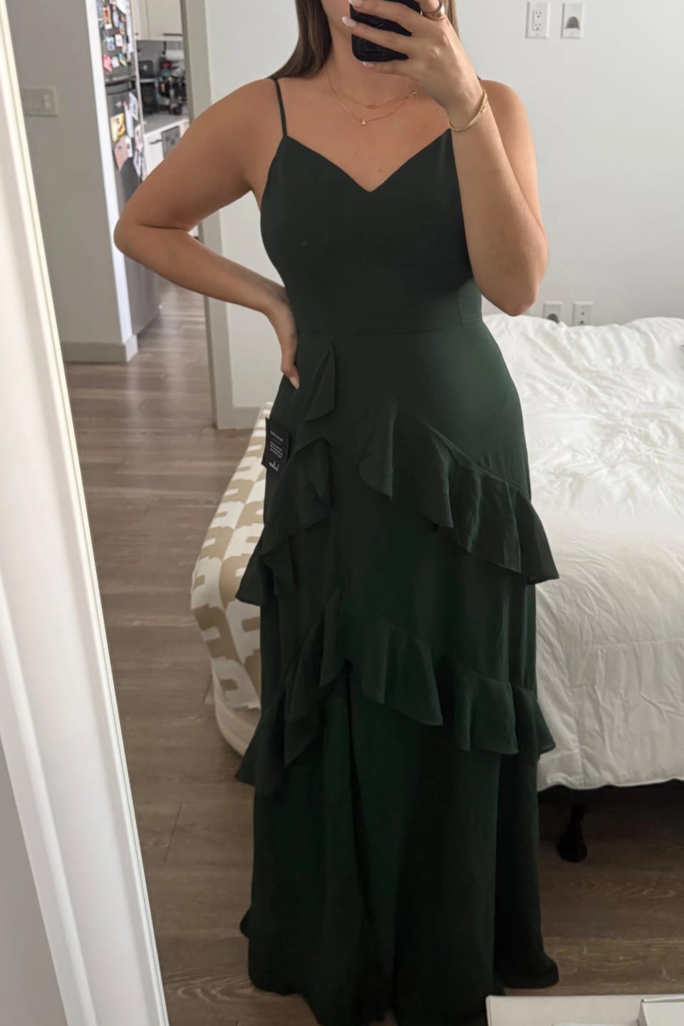 Customer photo review of V-neck Black Ruffled Bridesmaid Dress with Slit