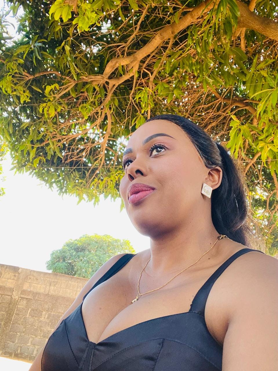 Customer photo review of Gold Pearl Square Earrings