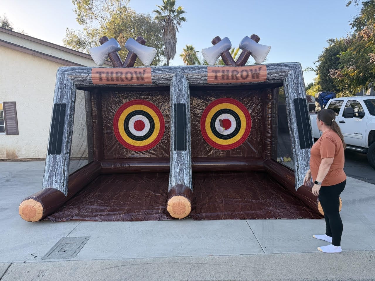 Customer photo review of Best Sport Inflatable Axe Throwing Game Archery Shooting Target Double Axe Throw Soft Play Area Near Me