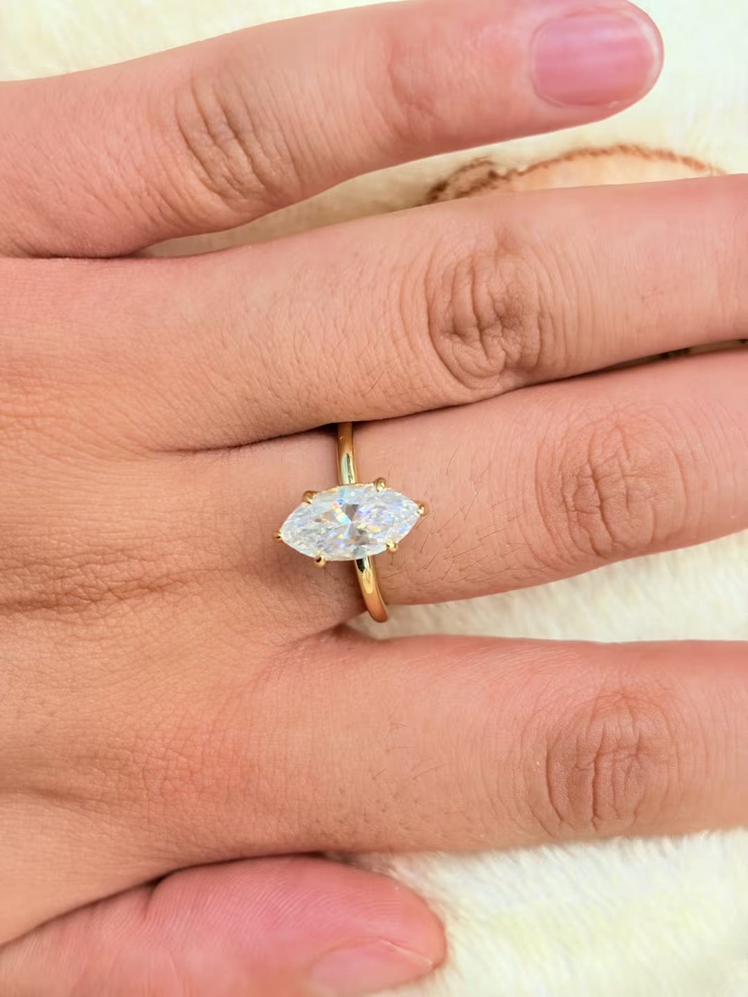 Customer photo review of S925 Moissanite 2.0 Ct/1.0Ct Marquise Cut Solitaire Yellow Gold Promise Ring For Women