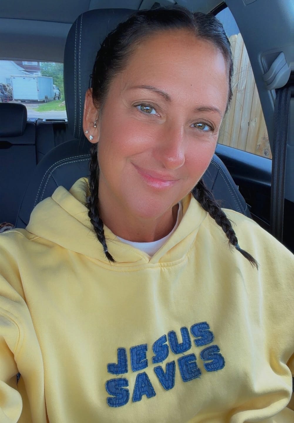 Customer photo review of Jesus Saves Patchwork Hoodie