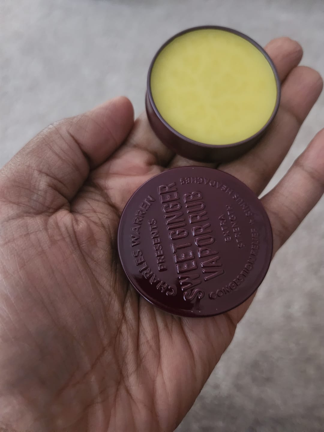 Customer photo review of Extra Strength Sweet Ginger Vapor Rub [Compact]