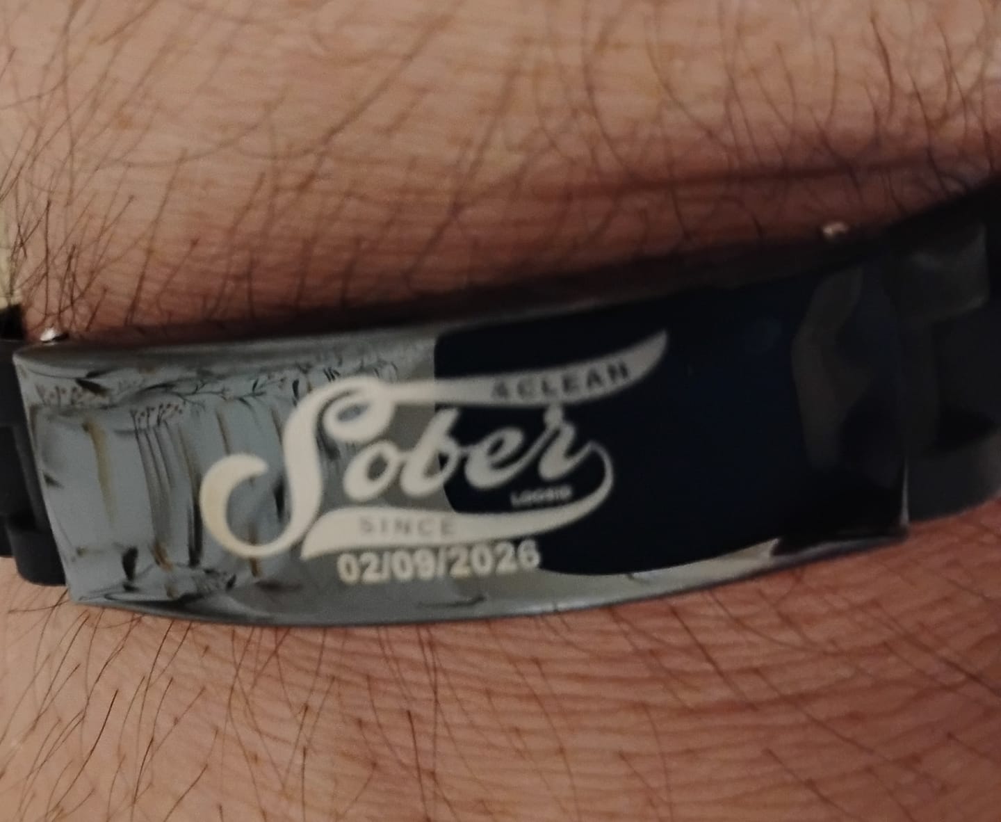 Customer photo review of Sober Jewelry | Custom Metal Engraved Sober Date Bracelet | Recovery Gift