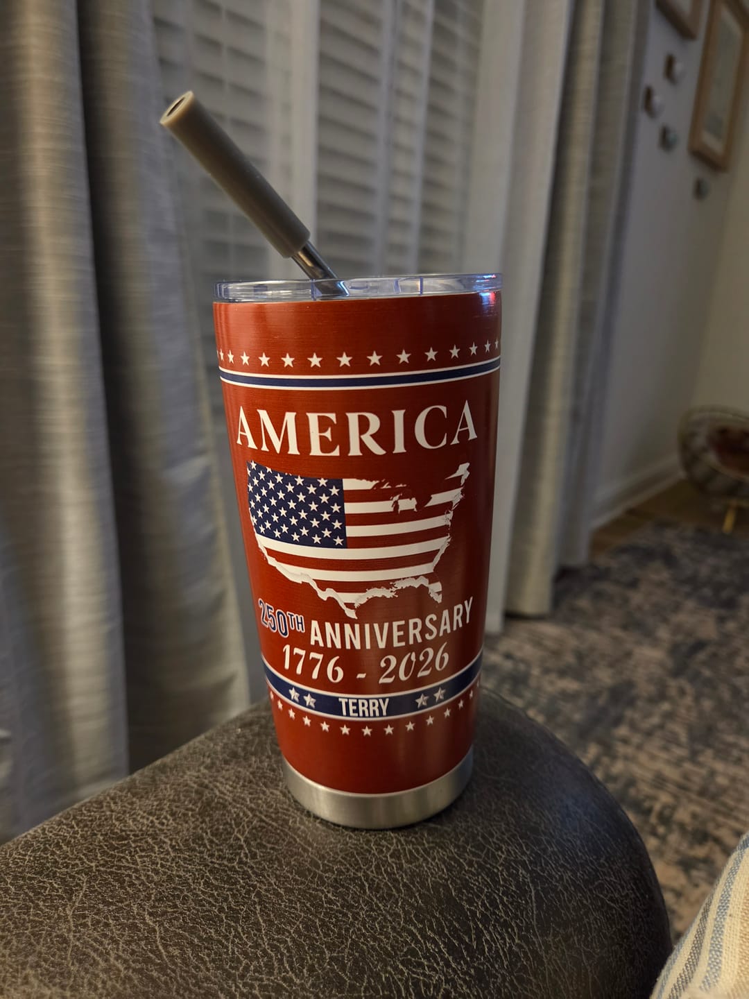 Customer photo review of Personalized Family Name America 250th Anniversary Tumbler