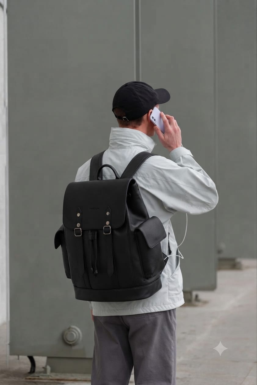 Customer photo review of Heritage Leather Rucksack Large - Black