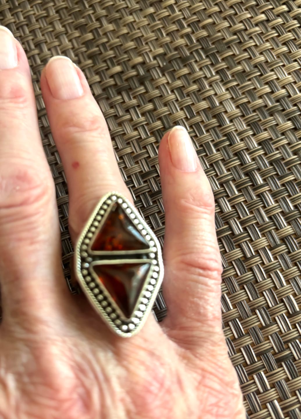 Customer photo review of Exclusive Baltic Amber Ring Size 7 Adjustable (.925 Sterling Silver)