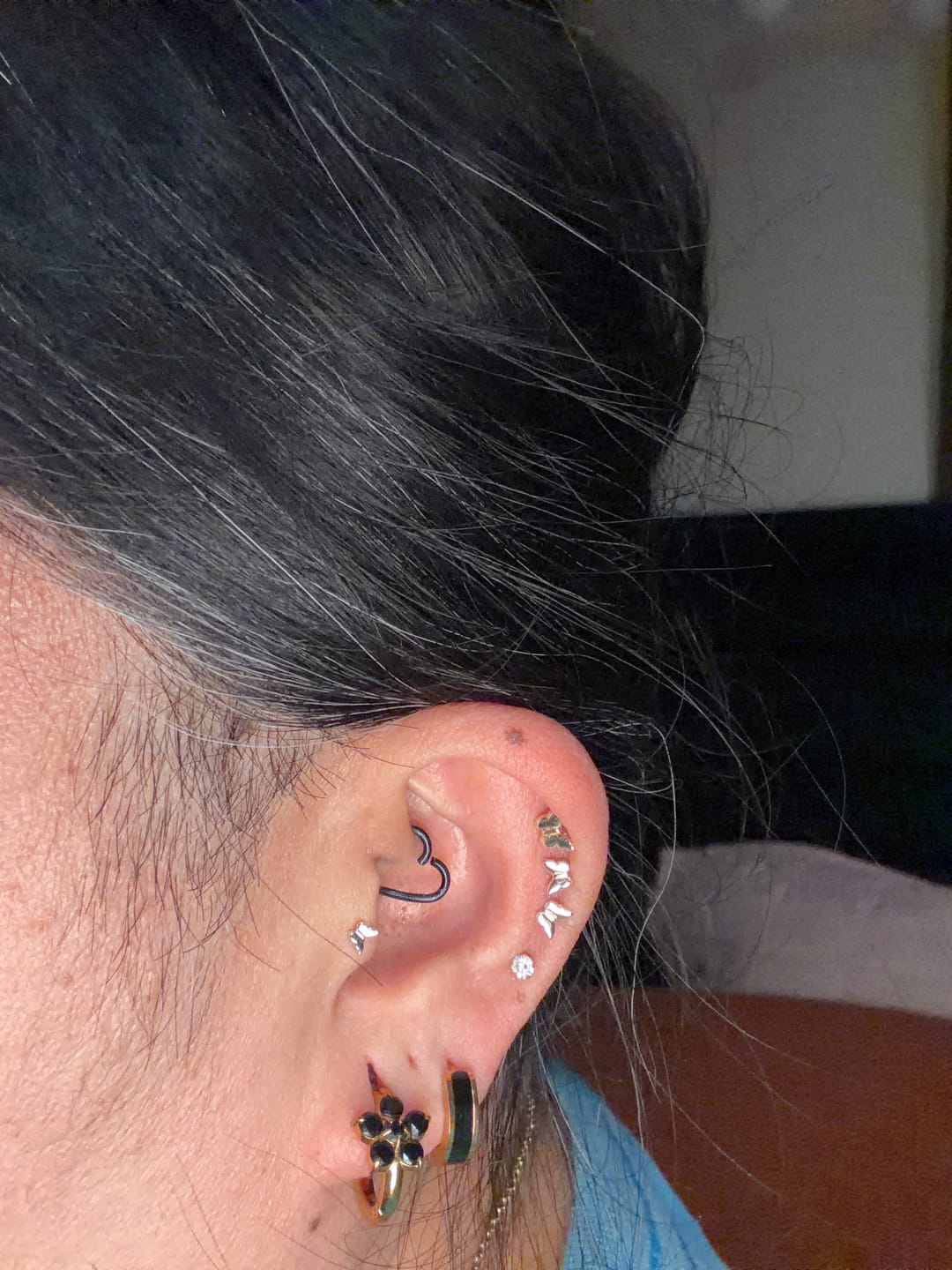 Customer photo review of Black Crystal Flower Hoop Earrings