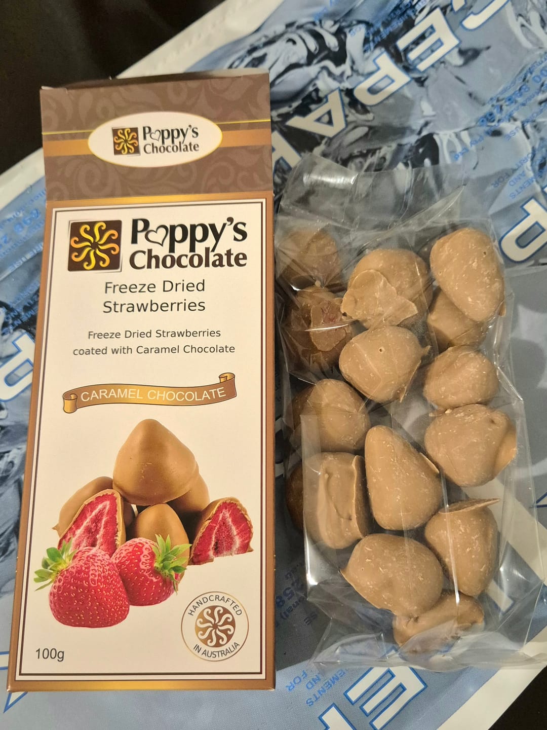 Customer photo review of Caramel Chocolate Coated Freeze Dried Strawberries 100g