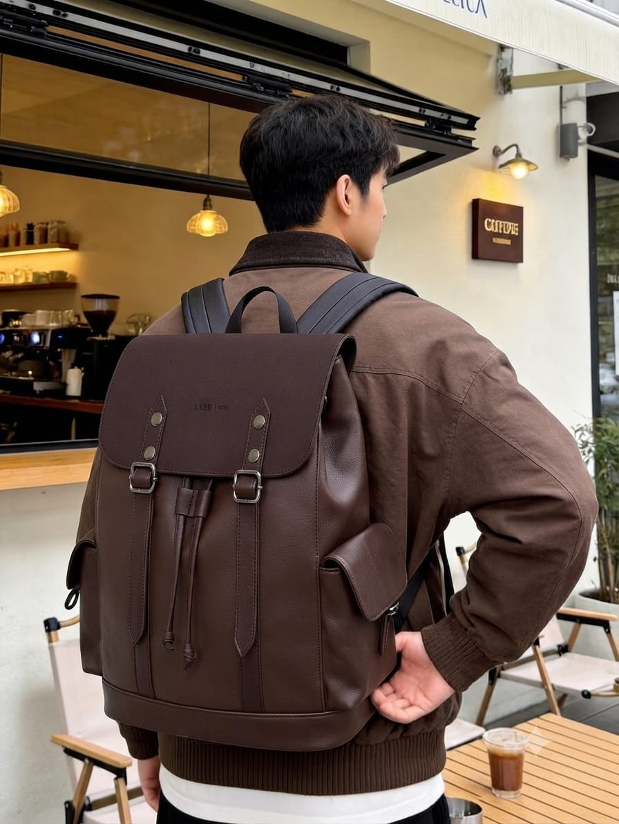Customer photo review of Heritage Leather Rucksack Large - Dark Brown