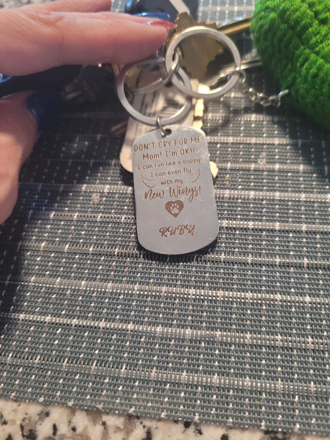 Customer photo review of DON'T CRY FOR ME I'M OK!! - UPLOAD IMAGE - PERSONALIZED KEYCHAIN