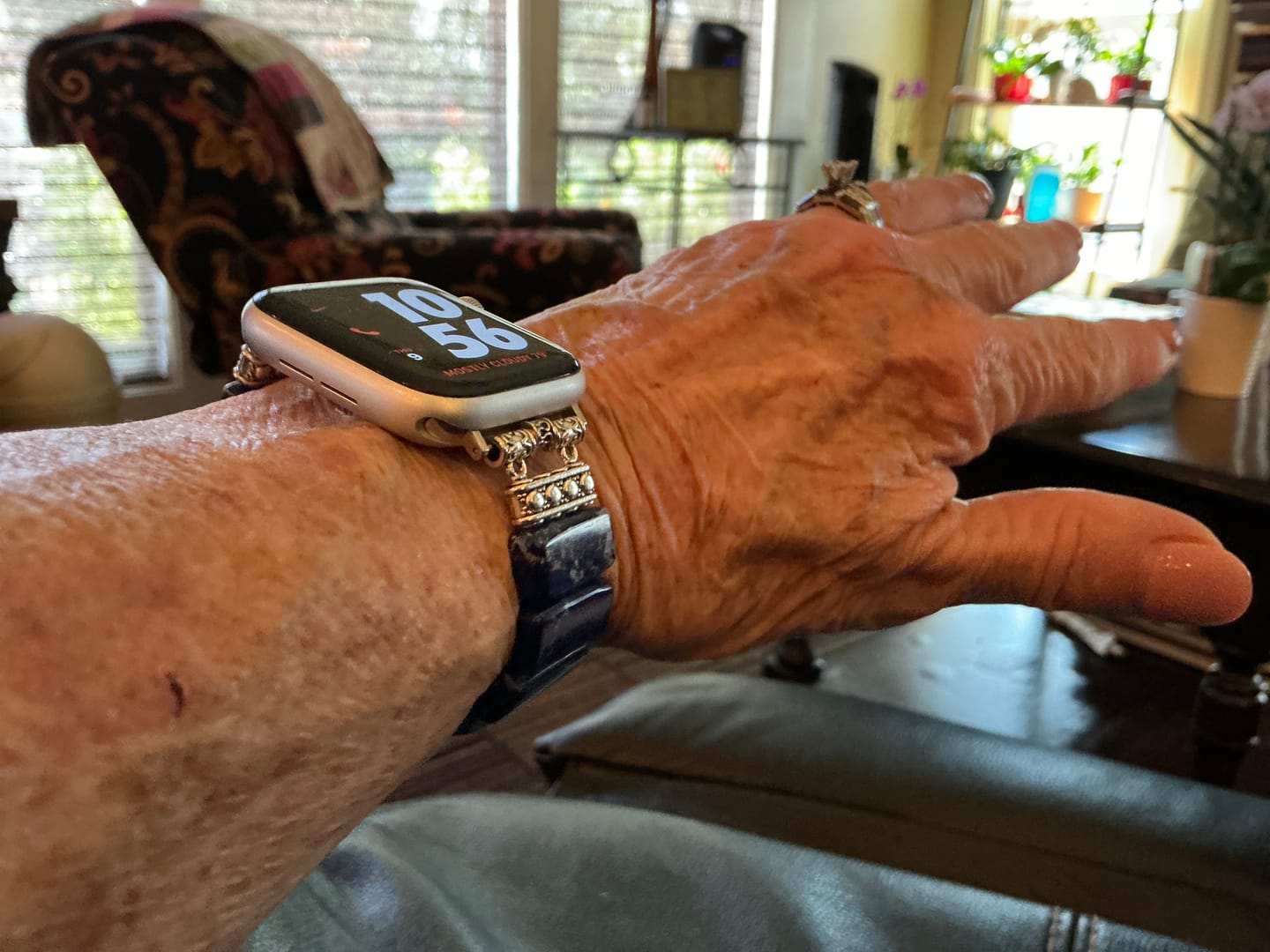 Customer photo review of Dark Navy Tibetan Jasper Stretch Apple Watch Strap