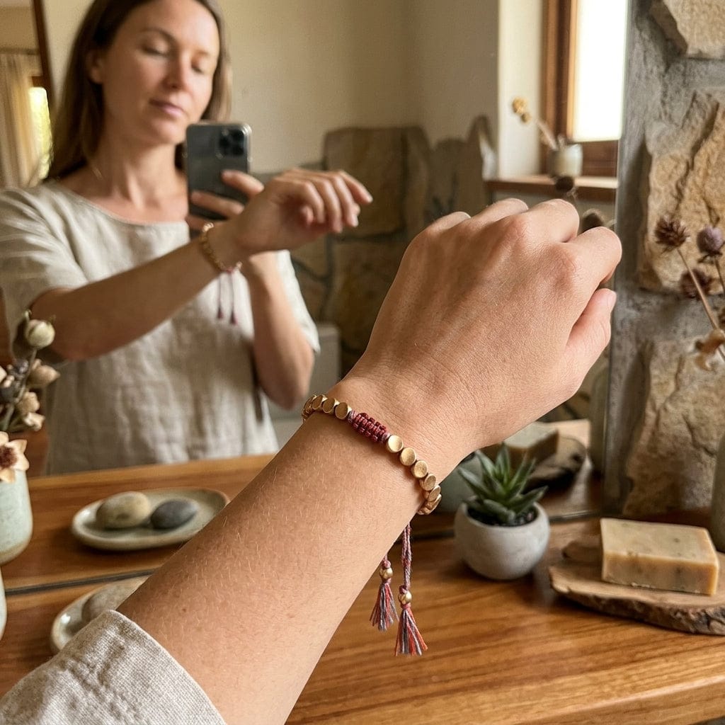 Customer photo review of Bracelet tibétain en perles de cuivre