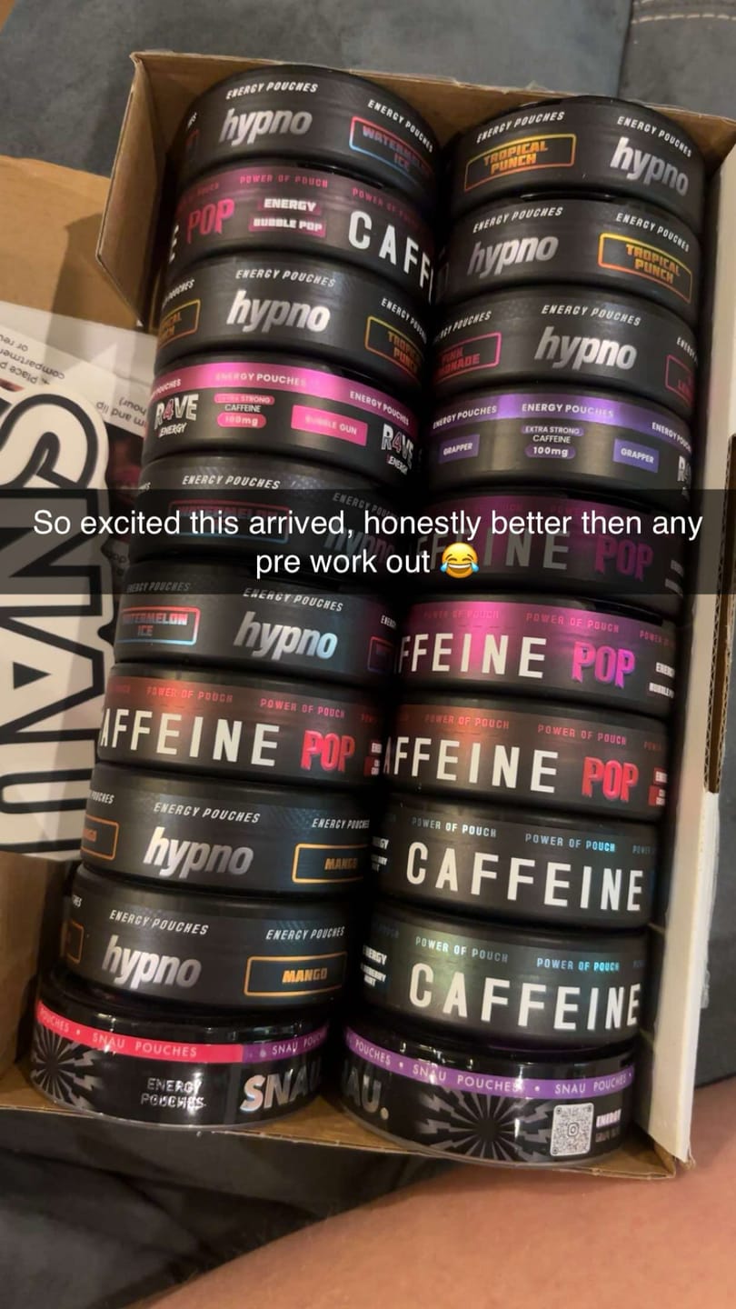 Customer photo review of 100mg CAFFEINE POUCHES | MIX N MATCH | 15 FLAVOURS | 3 BRANDS