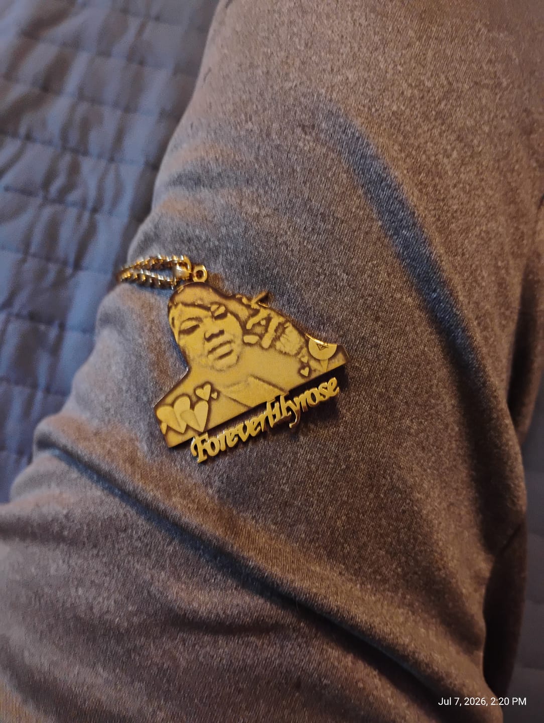 Customer photo review of Custom Photo Engraved Pendant Necklace