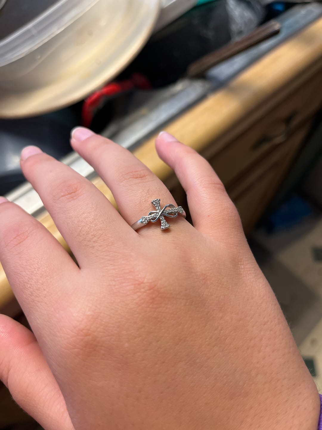 Customer photo review of FREE Today: Golden/Silver Mobius Cross Ring: Carry His Grace in Daily Wear