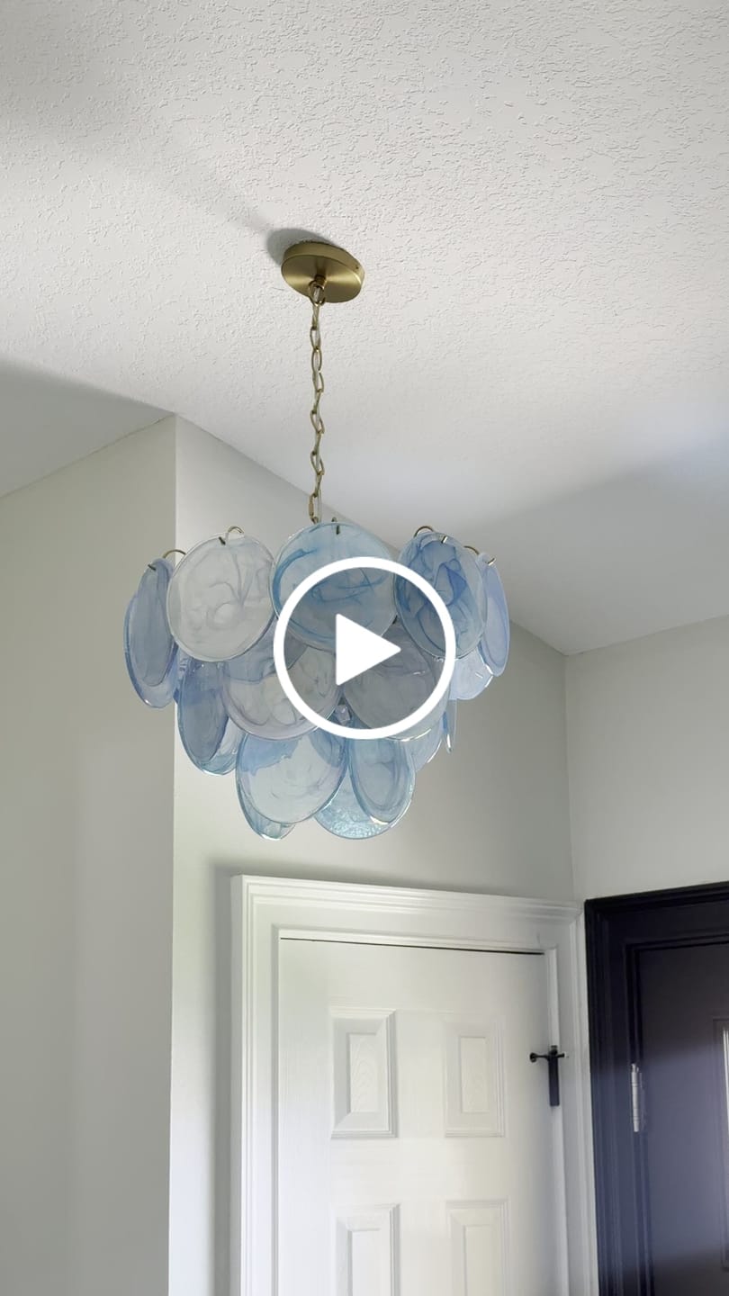 Customer video review of Glam Blue Iridescent Swirl Glass Round Tiered Chandelier