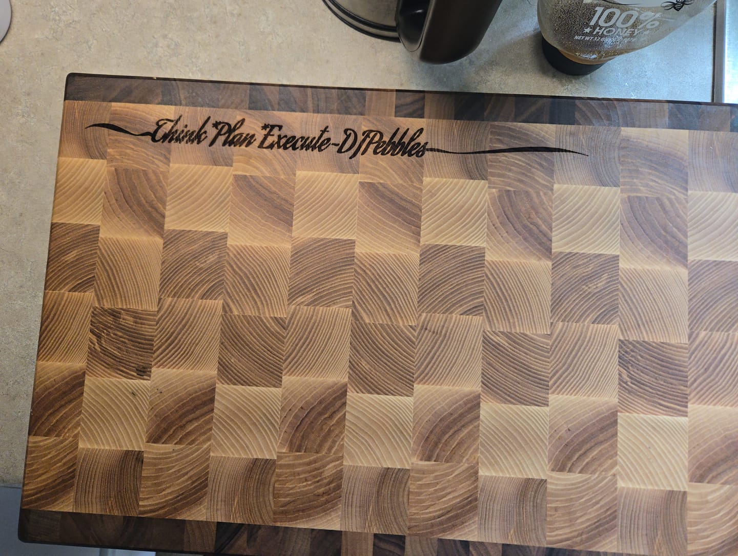 Customer photo review of Personalized Double-sided Walnut and Cherry End Grain Cutting Board