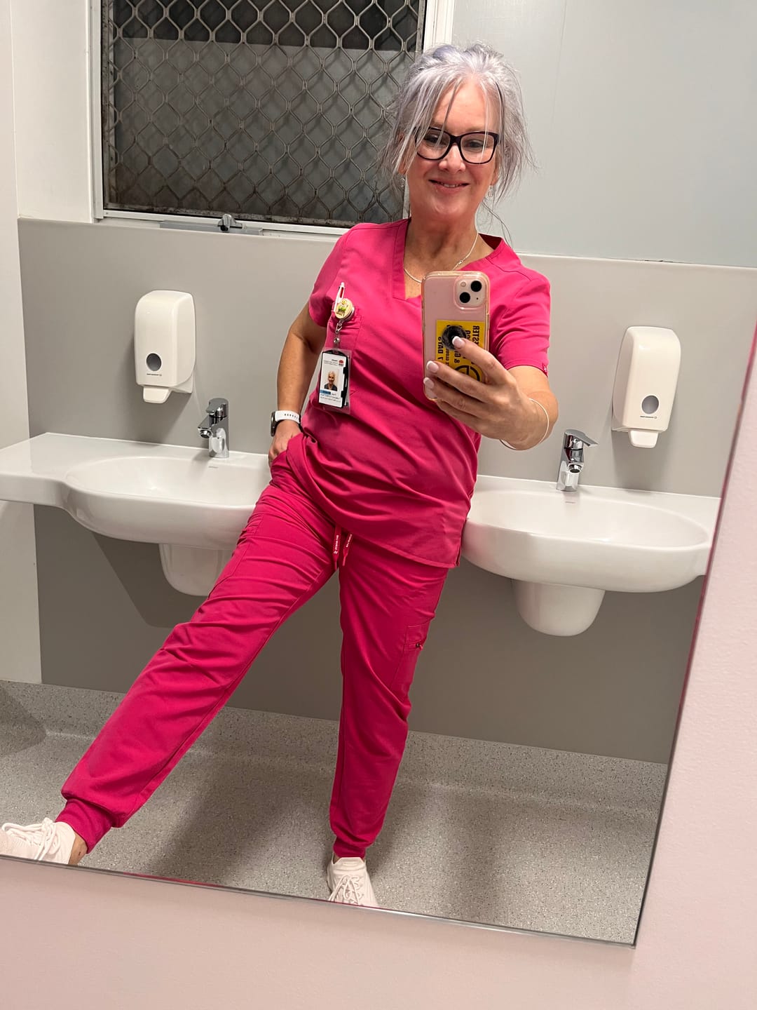 Customer photo review of LUCY High Waisted Jogger Scrub Pants - Candy Pink | SLTECH™ - CLEARANCE