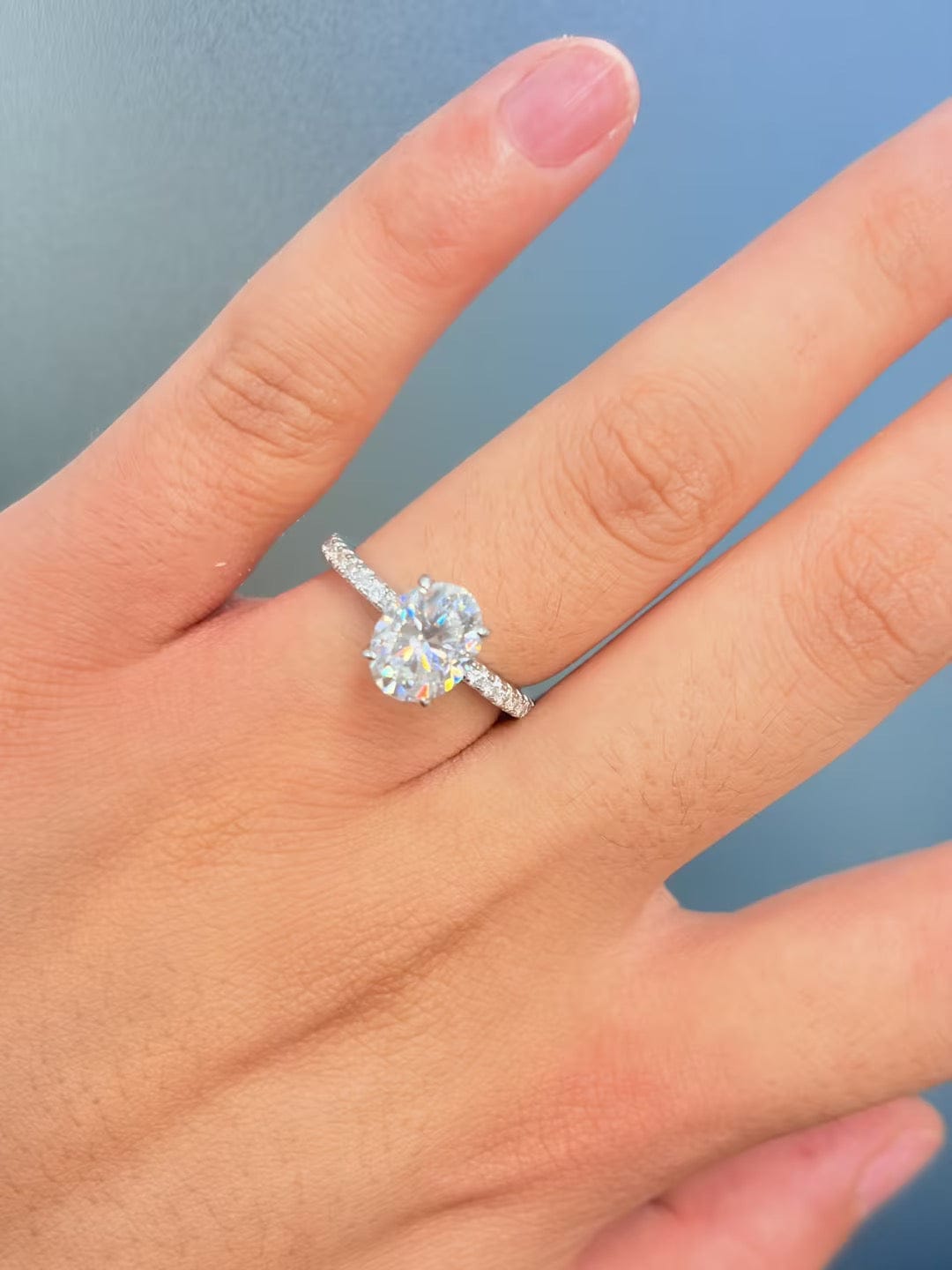 Customer photo review of S925 Moissanite 2.0 Ct~5.5 Ct Pavé Oval Cut Engagement Rings For Women