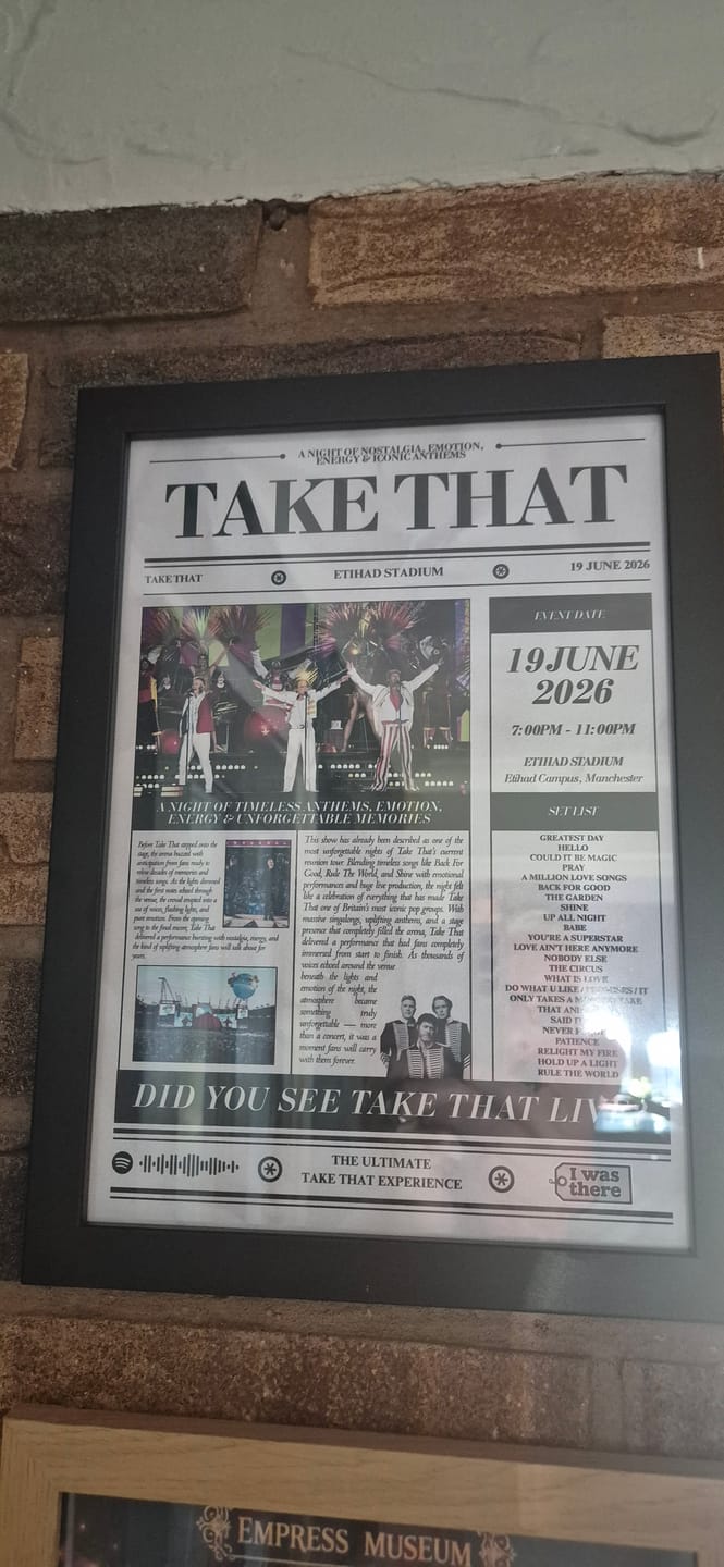Customer photo review of Take That - Personalised Newspaper Style Concert Poster