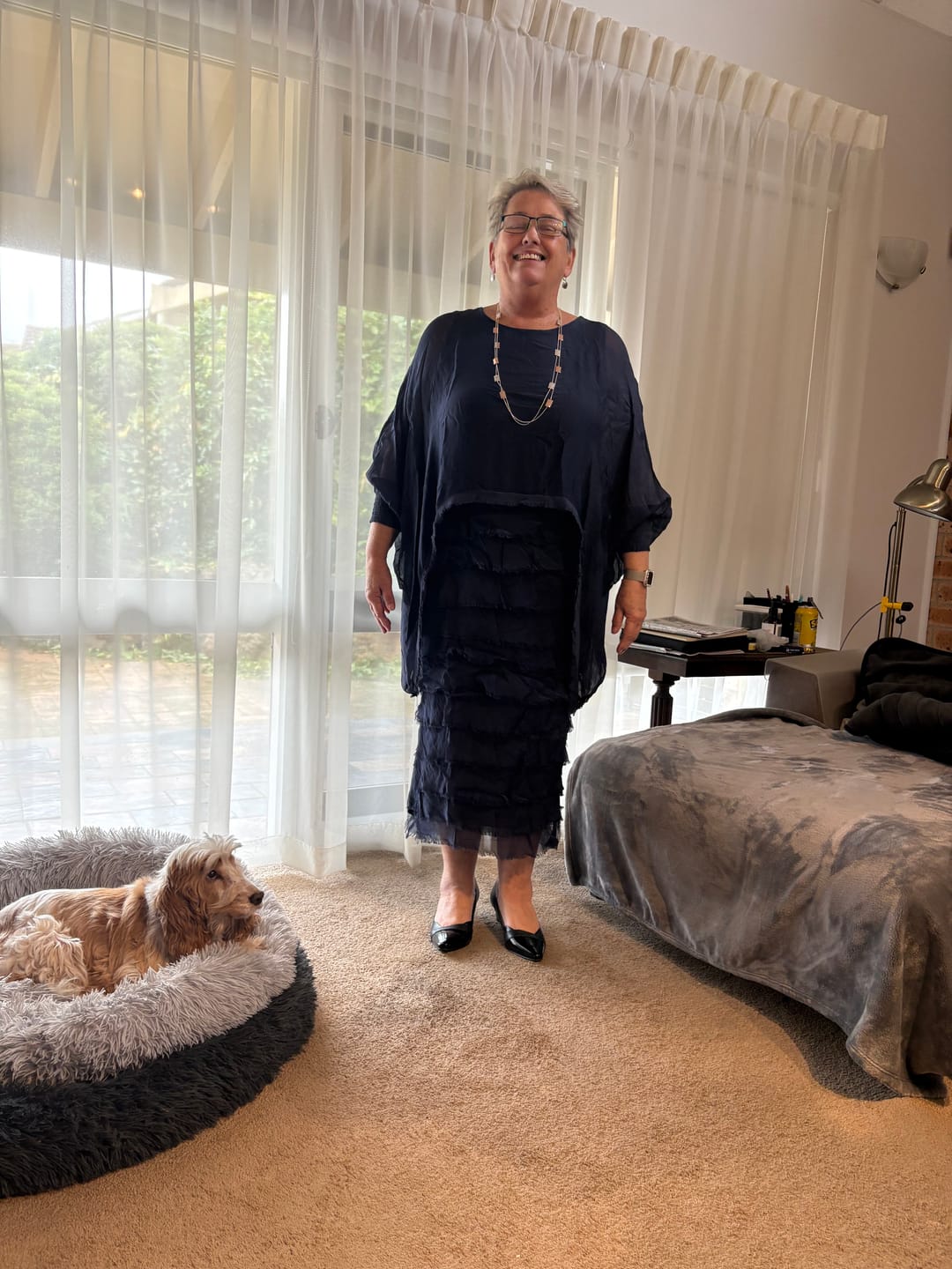 Customer photo review of Netty Silk Dress in Navy