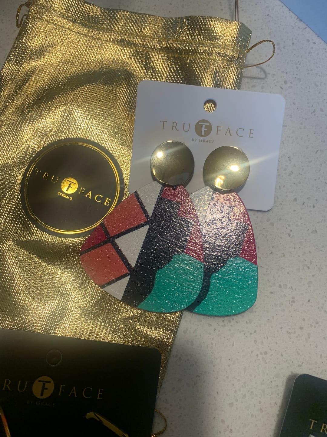 Customer photo review of Winnie Wooden STUD earrings