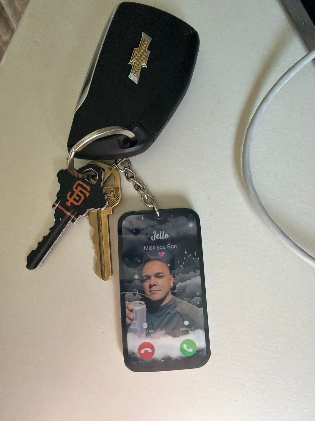 Customer photo review of The Call I Wish I Could Take Memorial Sympathy Gift Remembrance Keepsake Photo Personalized Acrylic Keychain