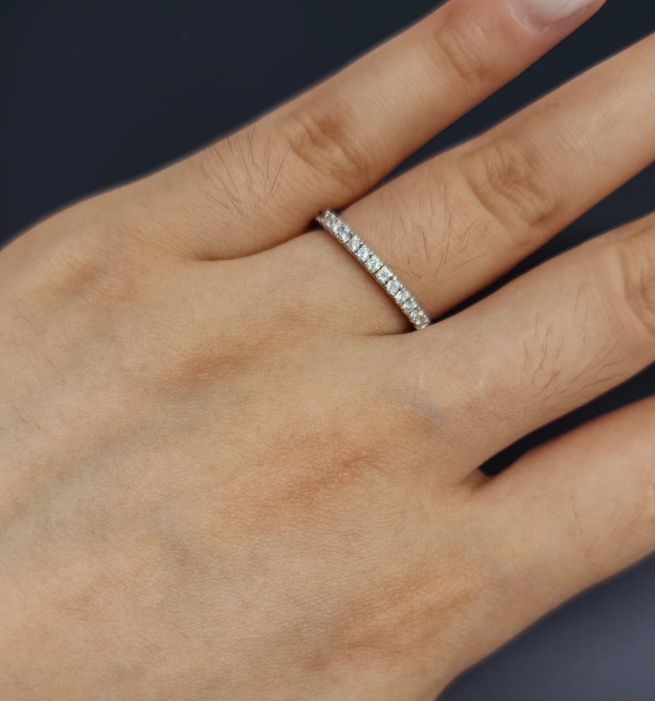 Customer photo review of S925 Half Halo Moissanite 0.5 Ct Round Cut White/Green Stone Anniversary Ring