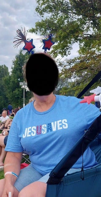 Customer photo review of Jesus Saves Tee