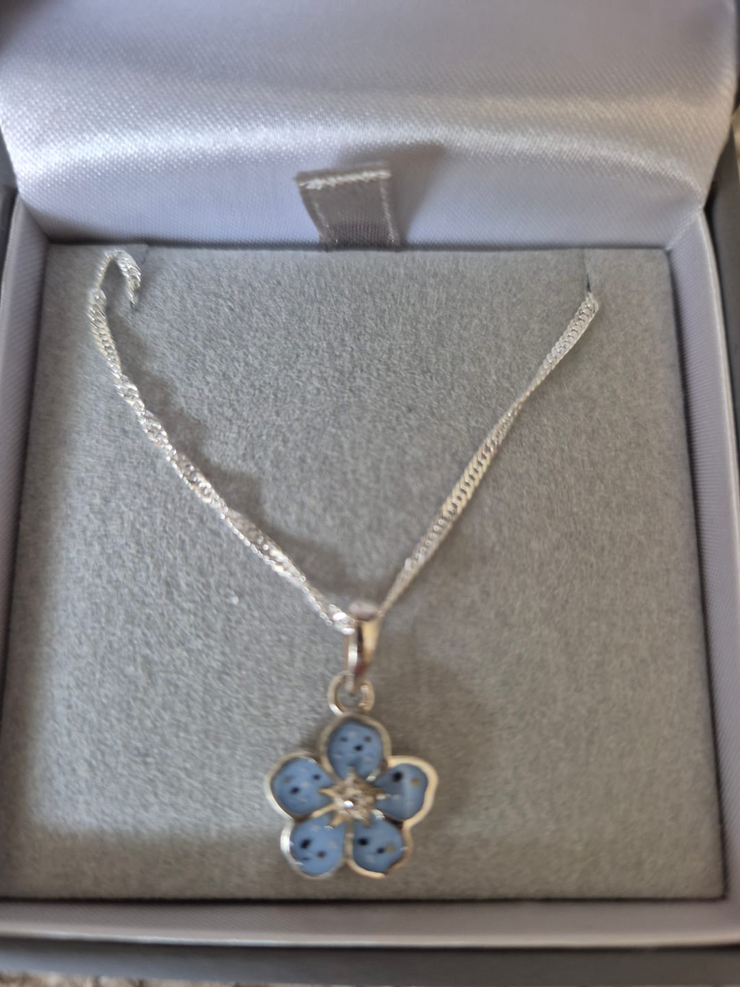 Customer photo review of Forget-Me-Not pendant (new design)