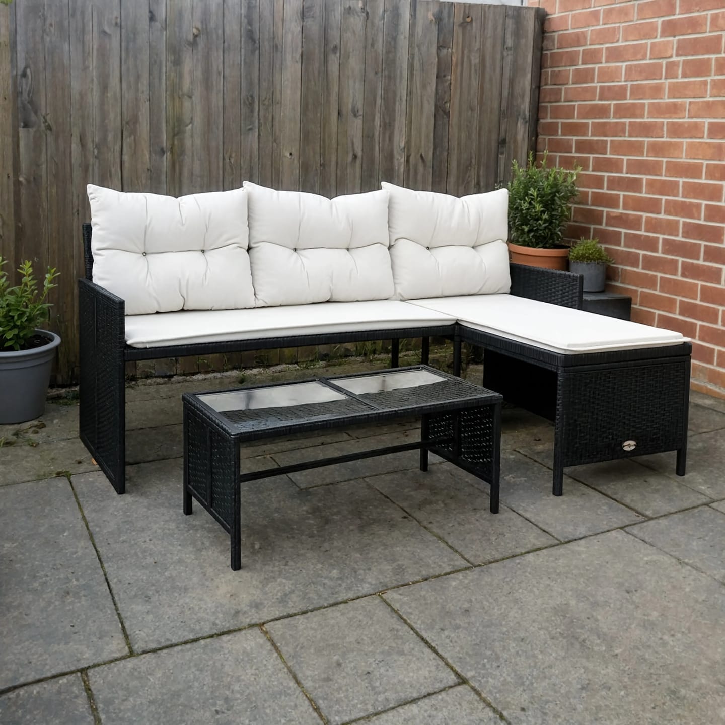 Customer photo review of PE Rattan L-Shaped Garden Corner Sofa Set with Cushions | GardenCorner